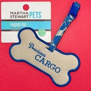 MARTHA STEWART PETS   “Precious Cargo” Bone Luggage Tag in Bone Blue Trim